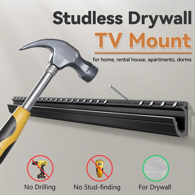 Alt view image 5 of 7 - Studless Drywall TV Wall Mount, No Stud No Drill TV Bracket Hanger Fits 32-75 Inch TVs, Max Vesa 600x400mm up to 150lbs, Low Profile, Tilts 5°, Easy Install, Includes All Hardware & Level