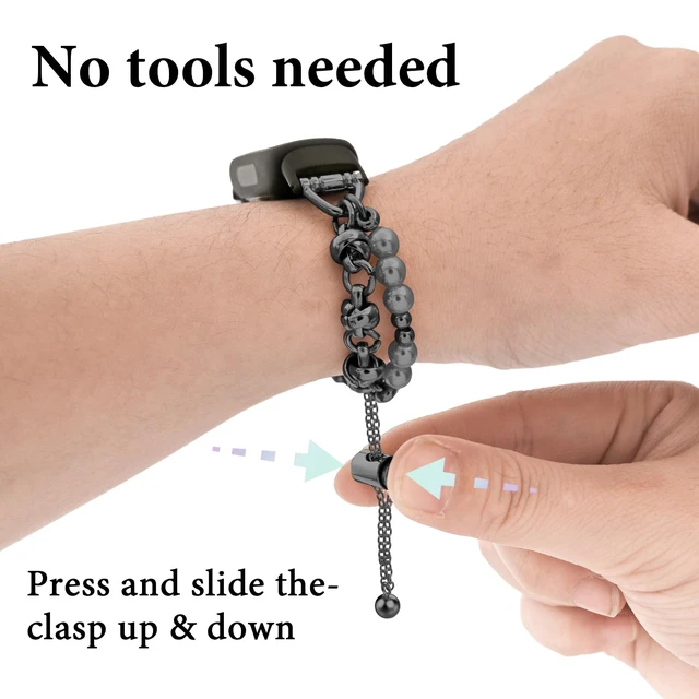 Alt view image 2 of 7 - Beaded Bracelet Compatible with Fitbit Inspire 3 Band/Inspire 2 Band, Fashion Handmade Dressy Jewelry Strap Replacement for Fitbit Inspire 3 Bands for Women Men