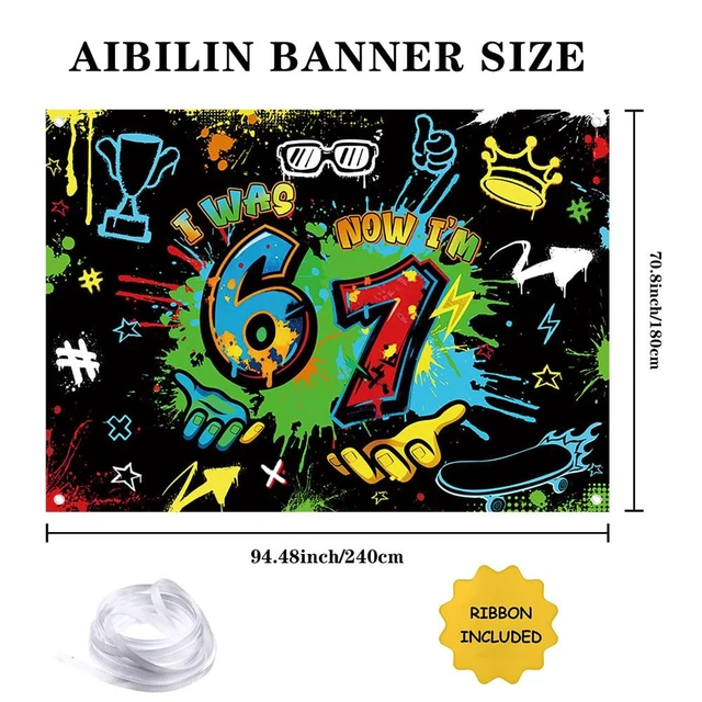 Alt view image 2 of 7 - 8x6ft Graffiti 7th Birthday Backdrop Neon Spray Paint Street Art Party Banner for Boys I was 6 Now I'm 7 Hip-Hop Urban Style Decoration Colorful Paint Splatter Kids Birthday Decorations
