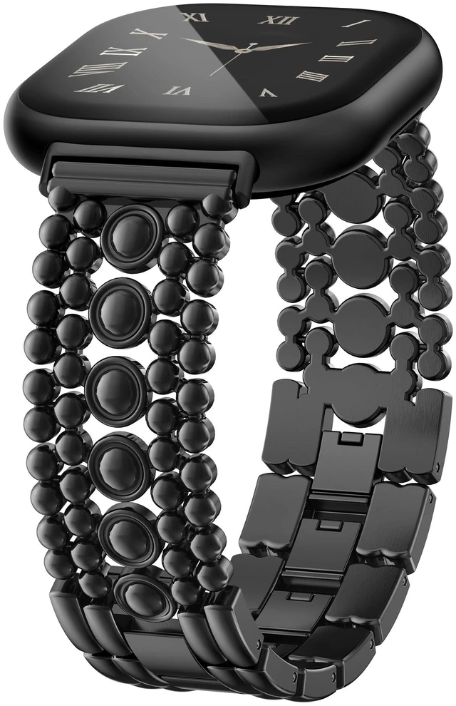 Main image of Metal Bands Compatible with Fitbit Sense 2/Versa 4/Versa 3/Sense Bands Women, Pretty Dressy Stainless Steel Metal Dual Tone Adjustable Round Studded Link Bracelet Replacement Strap for Versa 4