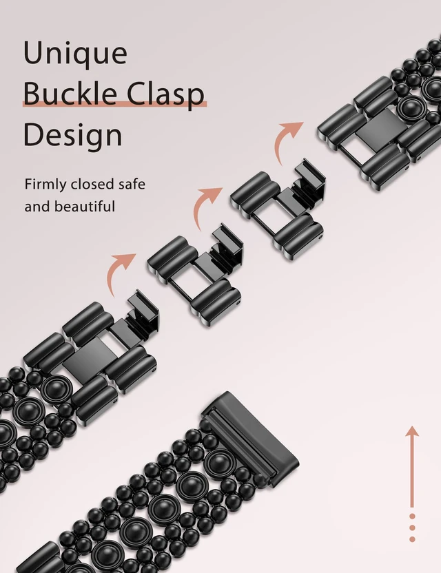 Alt view image 3 of 6 - Metal Bands Compatible with Fitbit Sense 2/Versa 4/Versa 3/Sense Bands Women, Pretty Dressy Stainless Steel Metal Dual Tone Adjustable Round Studded Link Bracelet Replacement Strap for Versa 4