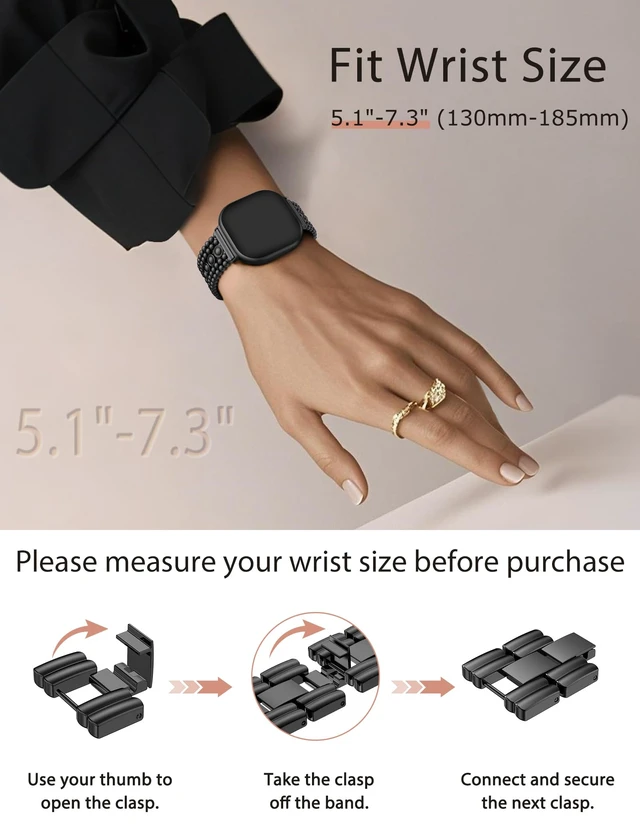 Alt view image 5 of 6 - Metal Bands Compatible with Fitbit Sense 2/Versa 4/Versa 3/Sense Bands Women, Pretty Dressy Stainless Steel Metal Dual Tone Adjustable Round Studded Link Bracelet Replacement Strap for Versa 4
