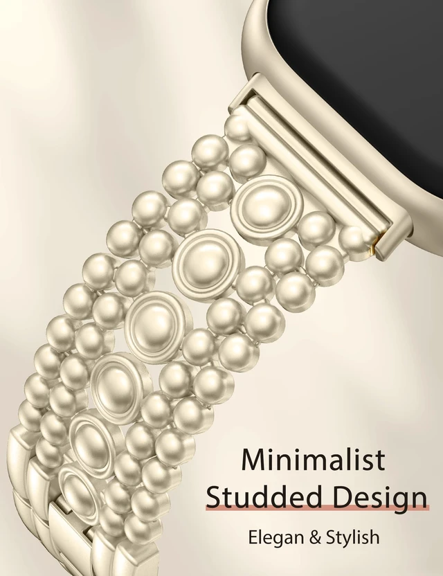 Alt view image 2 of 6 - Metal Bands Compatible with Fitbit Sense 2/Versa 4/Versa 3/Sense Bands Women, Pretty Dressy Stainless Steel Metal Dual Tone Adjustable Round Studded Link Bracelet Replacement Strap for Versa 4