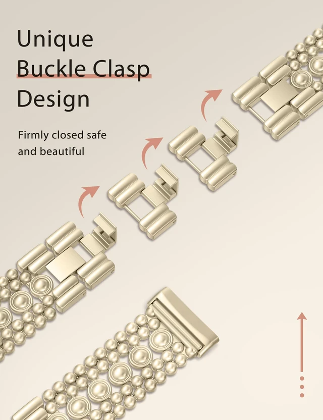 Alt view image 3 of 6 - Metal Bands Compatible with Fitbit Sense 2/Versa 4/Versa 3/Sense Bands Women, Pretty Dressy Stainless Steel Metal Dual Tone Adjustable Round Studded Link Bracelet Replacement Strap for Versa 4