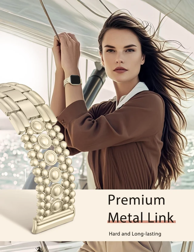 Alt view image 4 of 6 - Metal Bands Compatible with Fitbit Sense 2/Versa 4/Versa 3/Sense Bands Women, Pretty Dressy Stainless Steel Metal Dual Tone Adjustable Round Studded Link Bracelet Replacement Strap for Versa 4