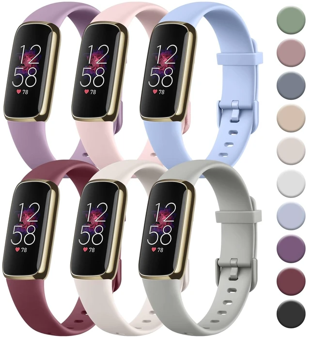 Main image of 6 PACK Sport Bands Compatible with Fitbit Luxe Bands for Women Men, Soft Silicone Waterproof Straps Replacement Wristbands Compatible for Fitbit Luxe Watch Band(6 Pack)