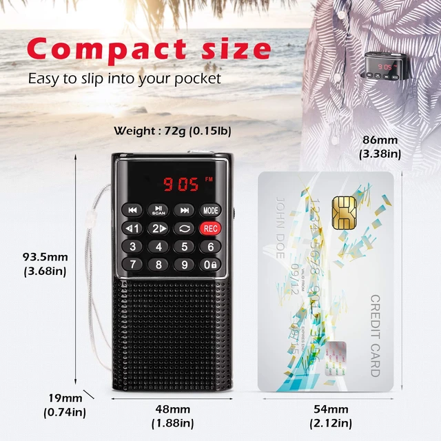 Alt view image 2 of 6 - J328 Mini Pocket FM Walkman Radio Recorder, SD Card Player, Lanyard Lock Key, Rechargeable Radio Battery Operated, Portable Battery Radio (NO AM)