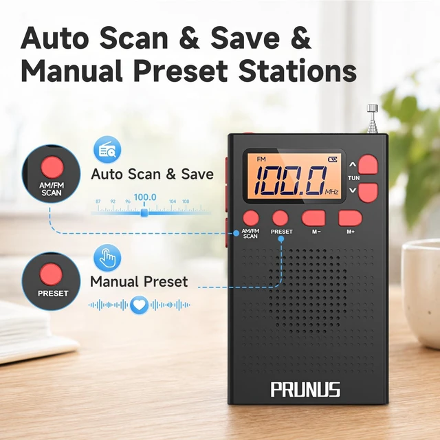 Alt view image 3 of 7 - J-125 Pocket AM FM Radio Portable Mini Radio with Stereo Earphone Battery Operated Radio by 2 AAA, Manual Preset, Lock Key, Walk man Radios Digital Radio for Hiking, Travel