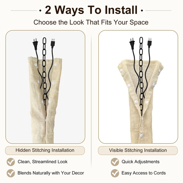 Alt view image 3 of 7 - Beige Linen Fabric Cord Cover, Electrical Cord Cover and Chandelier Chain Cover, 1 Pack 70.8 in with Button Snap Closure