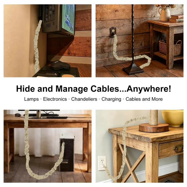 Alt view image 5 of 7 - Beige Linen Fabric Cord Cover, Electrical Cord Cover and Chandelier Chain Cover, 1 Pack 70.8 in with Button Snap Closure