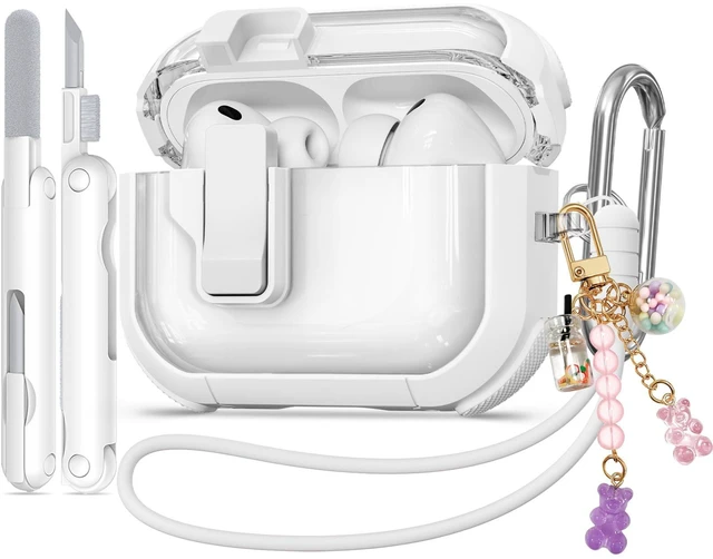 Main image of for AirPods Pro 3 Case Clear with Safety Lock, Anti-Yellowing Case with Cleaner & Keychain Compatible with Apple AirPods Pro 3rd Generation 2025 for Women Girly, Shock Protection,White