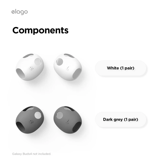 Alt view image 7 of 7 - 2 Pairs Ear Tips Cover for Galaxy Buds 4 Anti Slip Silicone Cover, Anti Scratches, Fit in The Case, Installation Guide (1 Pair of Each) (Dark Grey & White)