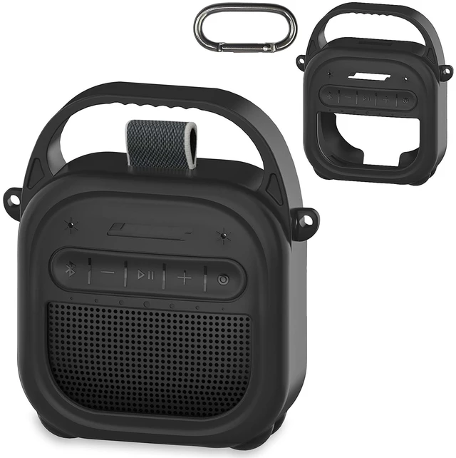 Main image of Silicone Cover Case for Bose SoundLink Micro 2 Bluetooth Speaker, Black Protective Case with Handle, Accessories for Micro 2 Speaker Silicone Cover, Metal Carabiner, Custom-Design Cover Case