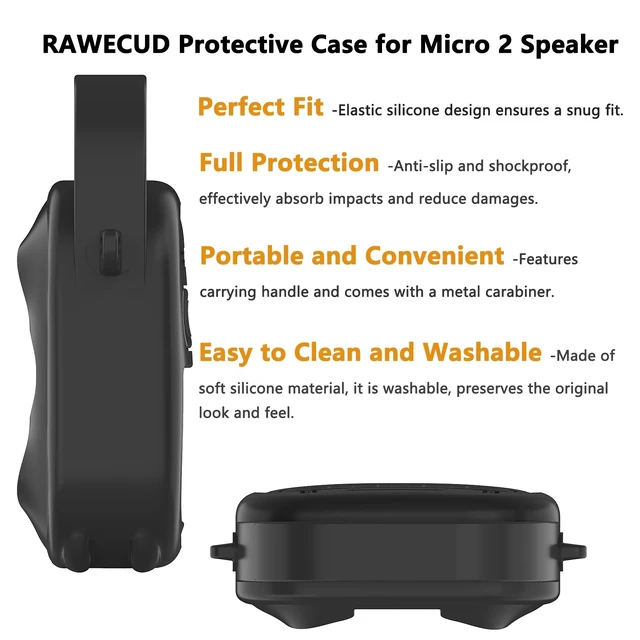 Alt view image 4 of 7 - Silicone Cover Case for Bose SoundLink Micro 2 Bluetooth Speaker, Black Protective Case with Handle, Accessories for Micro 2 Speaker Silicone Cover, Metal Carabiner, Custom-Design Cover Case