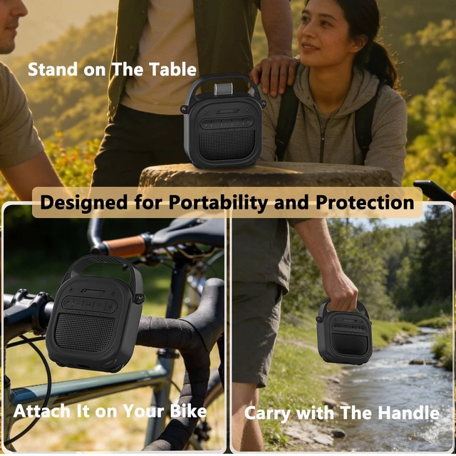 Alt view image 6 of 7 - Silicone Cover Case for Bose SoundLink Micro 2 Bluetooth Speaker, Black Protective Case with Handle, Accessories for Micro 2 Speaker Silicone Cover, Metal Carabiner, Custom-Design Cover Case