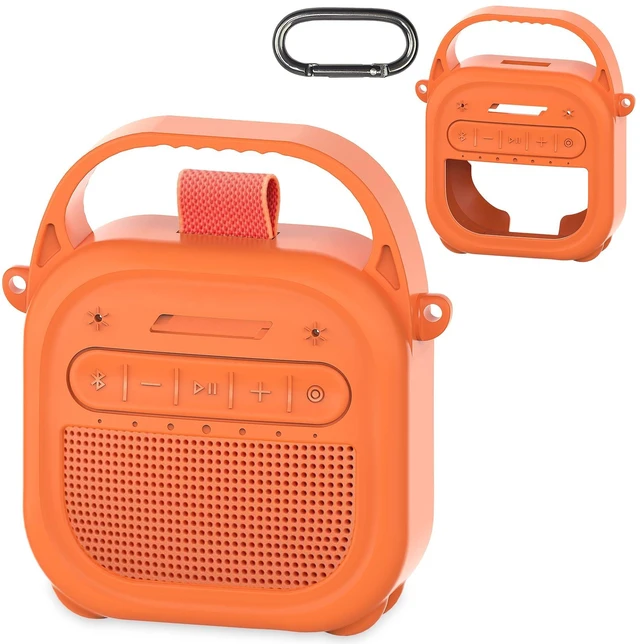 Main image of Silicone Cover Case for Bose SoundLink Micro 2 Bluetooth Speaker, Orange Protective Case with Handle, Accessories for Micro 2 Speaker Silicone Cover, Metal Carabiner, Custom-Design Cover Case