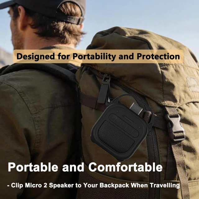 Alt view image 7 of 7 - Silicone Cover Case for Bose SoundLink Micro 2 Bluetooth Speaker, Black Protective Case with Handle, Accessories for Micro 2 Speaker Silicone Cover, Metal Carabiner, Custom-Design Cover Case