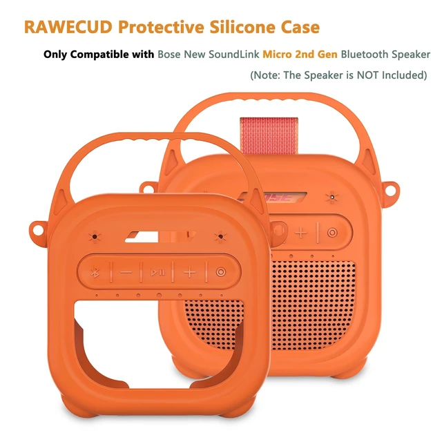 Alt view image 3 of 7 - Silicone Cover Case for Bose SoundLink Micro 2 Bluetooth Speaker, Orange Protective Case with Handle, Accessories for Micro 2 Speaker Silicone Cover, Metal Carabiner, Custom-Design Cover Case