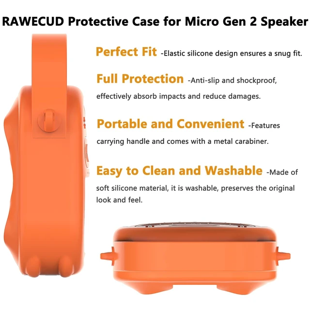 Alt view image 4 of 7 - Silicone Cover Case for Bose SoundLink Micro 2 Bluetooth Speaker, Orange Protective Case with Handle, Accessories for Micro 2 Speaker Silicone Cover, Metal Carabiner, Custom-Design Cover Case