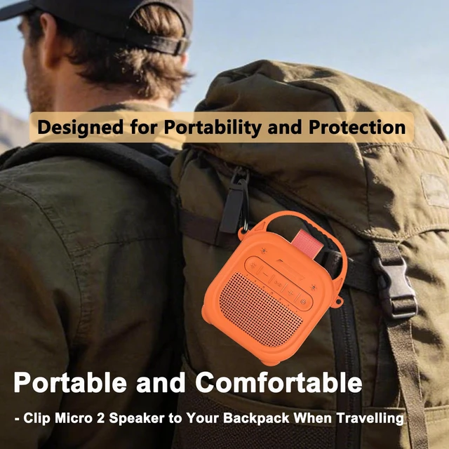 Alt view image 6 of 7 - Silicone Cover Case for Bose SoundLink Micro 2 Bluetooth Speaker, Orange Protective Case with Handle, Accessories for Micro 2 Speaker Silicone Cover, Metal Carabiner, Custom-Design Cover Case