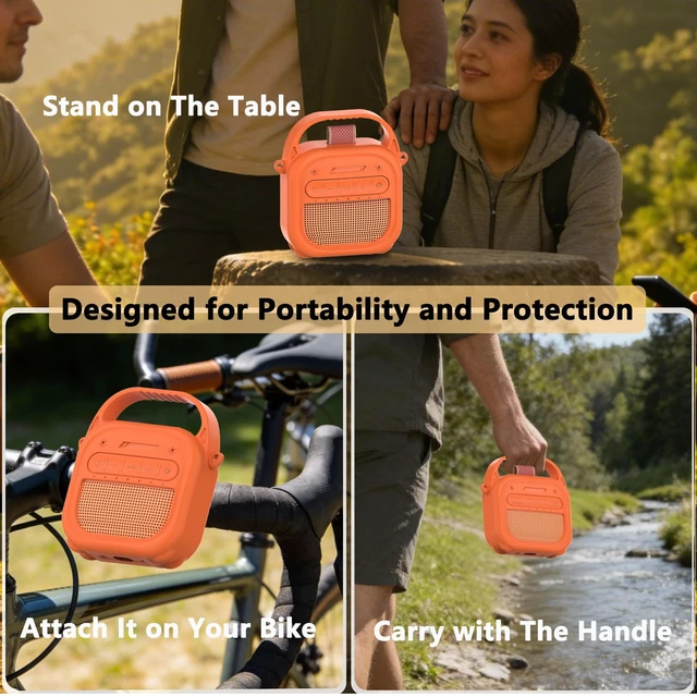 Alt view image 7 of 7 - Silicone Cover Case for Bose SoundLink Micro 2 Bluetooth Speaker, Orange Protective Case with Handle, Accessories for Micro 2 Speaker Silicone Cover, Metal Carabiner, Custom-Design Cover Case