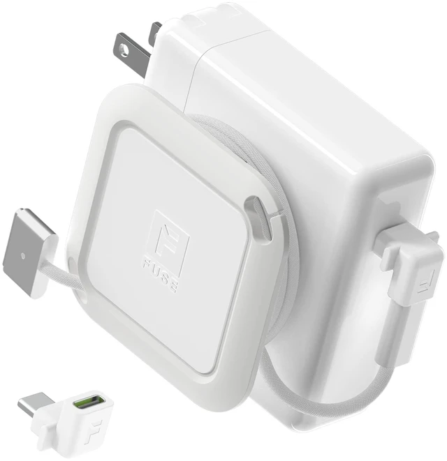 Main image of Reel The Side Kick Collapsible Charger Organizer With USB-C Right Angle Adapter Compatible with MacBook and PC charging cords and adapter cable management best computer winder (White w/Adapter)
