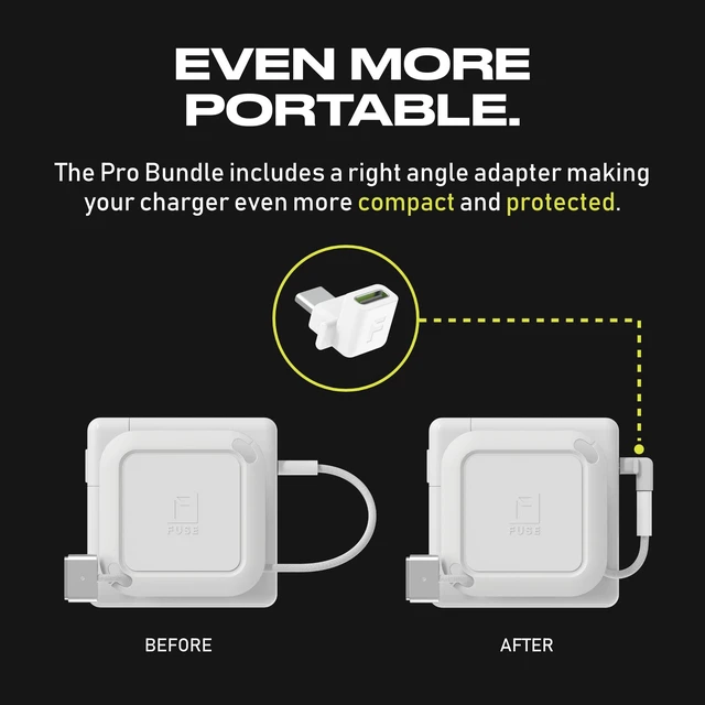 Alt view image 2 of 7 - Reel The Side Kick Collapsible Charger Organizer With USB-C Right Angle Adapter Compatible with MacBook and PC charging cords and adapter cable management best computer winder (White w/Adapter)