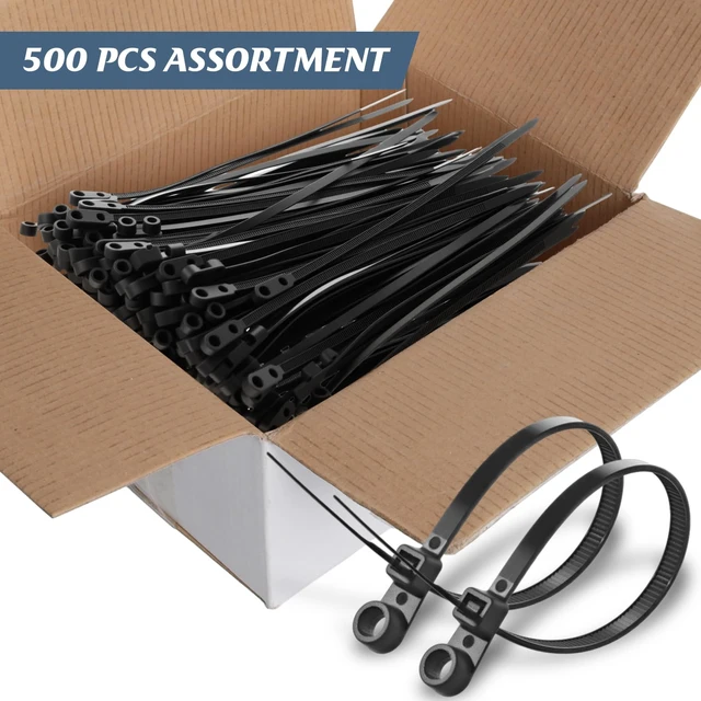 Alt view image 6 of 7 - 500 Pcs Black Zip Ties with Screw Hole, 7.5 Inch 50lbs Screw Mount for Wall Pipe Surface, Heavy Duty Indoor Outdoor, Multipurpose Cable Management, Secure Wire Organizer