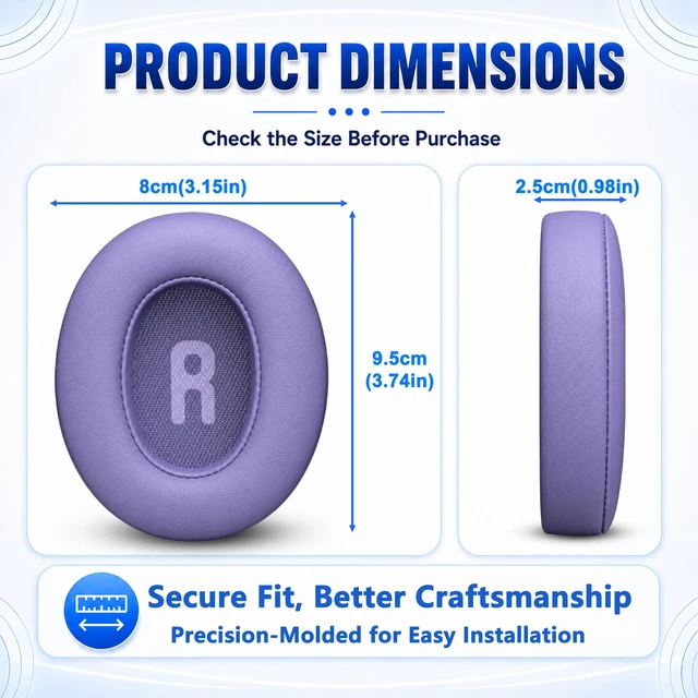Alt view image 7 of 7 - Replacement Ear Pads for JBL Tune 700BT, 710BT, 720BT, 750BTNC, 760NC, 770NC Headphone, Extra Thick Cushions, Ear Cups Cover, Soft LeatherMemory Foam Headset Earpads (Purple)