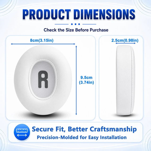 Alt view image 6 of 7 - Replacement Ear Pads for JBL Tune 700BT, 710BT, 720BT, 750BTNC, 760NC, 770NC Headphone, Extra Thick Cushions, Ear Cups Cover, Soft LeatherMemory Foam Headset Earpads (White)