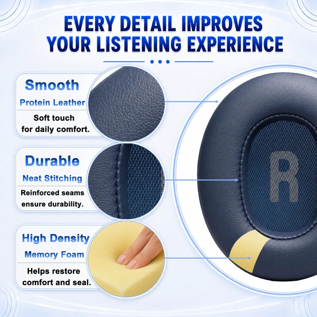 Alt view image 6 of 7 - Replacement Ear Pads for JBL Tune 700BT, 710BT, 720BT, 750BTNC, 760NC, 770NC Headphone, Extra Thick Cushions, Ear Cups Cover, Soft LeatherMemory Foam Headset Earpads (Blue)