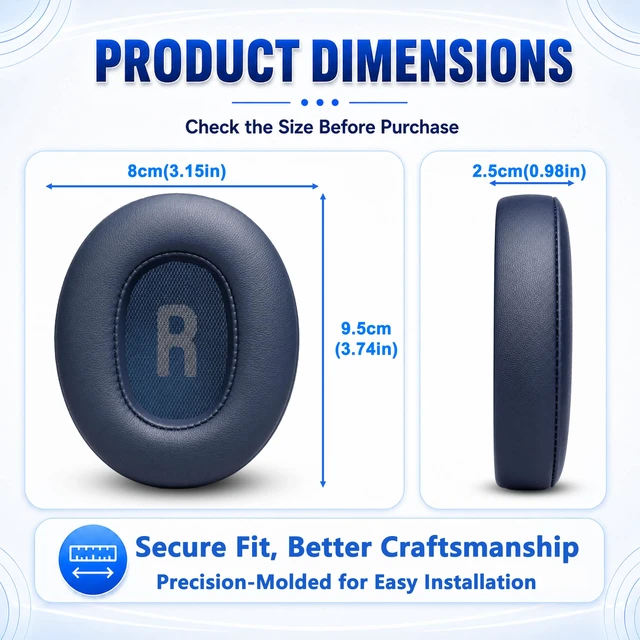 Alt view image 7 of 7 - Replacement Ear Pads for JBL Tune 700BT, 710BT, 720BT, 750BTNC, 760NC, 770NC Headphone, Extra Thick Cushions, Ear Cups Cover, Soft LeatherMemory Foam Headset Earpads (Blue)