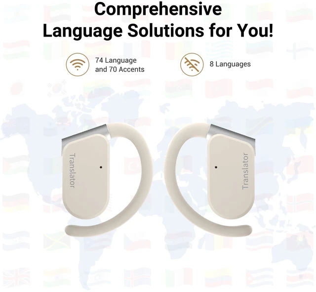 Alt view image 2 of 7 - M9 Language Translator Earbuds Open-Ear Headphones Support 144 Languages & Accents Translation Earbuds Real Time Translator Device, Snug Fit, Ergonomic Ear Hooks Beige (Without Offline Package)