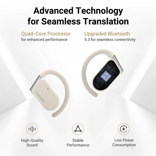 Alt view image 4 of 7 - M9 Language Translator Earbuds Open-Ear Headphones Support 144 Languages & Accents Translation Earbuds Real Time Translator Device, Snug Fit, Ergonomic Ear Hooks Beige (Without Offline Package)