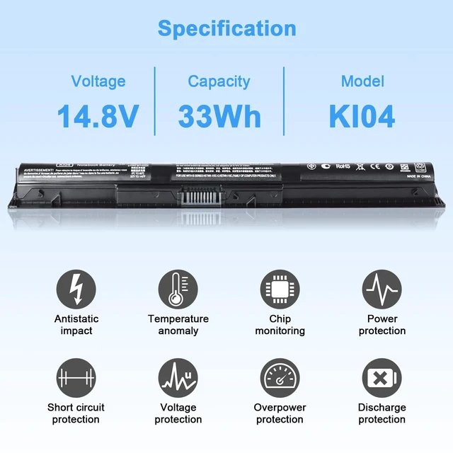 Alt view image 2 of 6 - KI04 K104 Notebook Battery Replecement for HP Pavilion 14-ab 14T-ab 15-ab 15-an 17-g Series 800049-001 TPN-Q158 HSTNN-LB6S Spare 800050-001 800010-421 800009-421 KI04 Notebook Laptop Battery