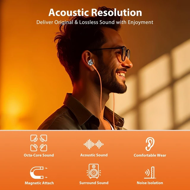 Alt view image 2 of 7 - USB C Earbuds for iPhone 18 Pro Type C Headphones with Mic Orange USB C In Ear Magnetic Headphone Stereo Remote Control Corded Type C Earphones for iPhone Duo Galaxy S26 FE S25 for iPad Pro