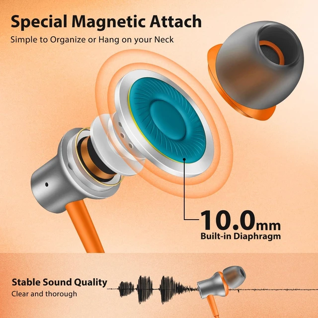 Alt view image 3 of 7 - USB C Earbuds for iPhone 18 Pro Type C Headphones with Mic Orange USB C In Ear Magnetic Headphone Stereo Remote Control Corded Type C Earphones for iPhone Duo Galaxy S26 FE S25 for iPad Pro