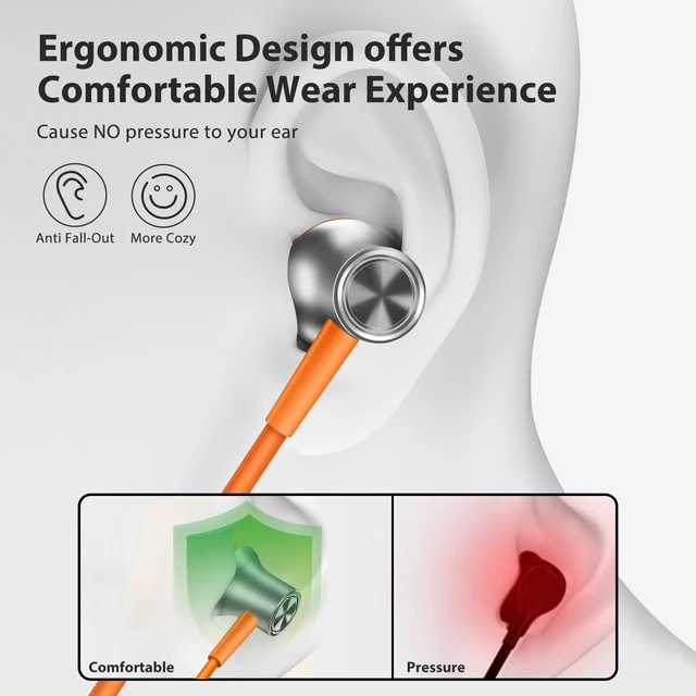 Alt view image 5 of 7 - USB C Earbuds for iPhone 18 Pro Type C Headphones with Mic Orange USB C In Ear Magnetic Headphone Stereo Remote Control Corded Type C Earphones for iPhone Duo Galaxy S26 FE S25 for iPad Pro