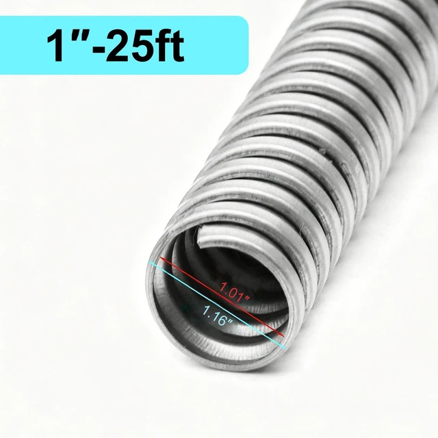 Alt view image 2 of 7 - 1 Inch x 25 Ft Flexible Reduced Wall Electrical Conduit, Galvanized Steel Metal Flexible Conduit for Electrical Wiring, Outdoor Cable Management and Greenfield Application