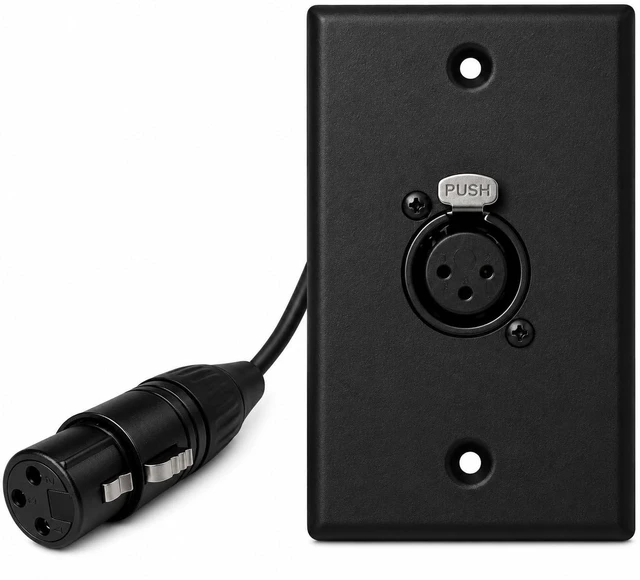 Main image of 1 Port Black XLR Wall Plate, Solderless Female to Female Connector No-Solder XLR Wall Plate with Female to Female Connectors for Pro Audio, Studio, Stage, Rack & In-Wall Installations