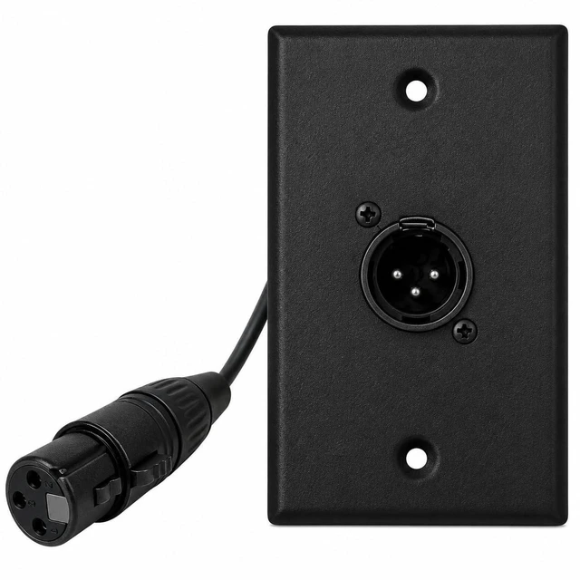 Main image of 1 Port Black XLR Wall Plate, Solderless Male to Female Connector No-Solder XLR Wall Plate with Male to Female Connectors for Pro Audio, Studio, Stage, Rack & In-Wall Installations