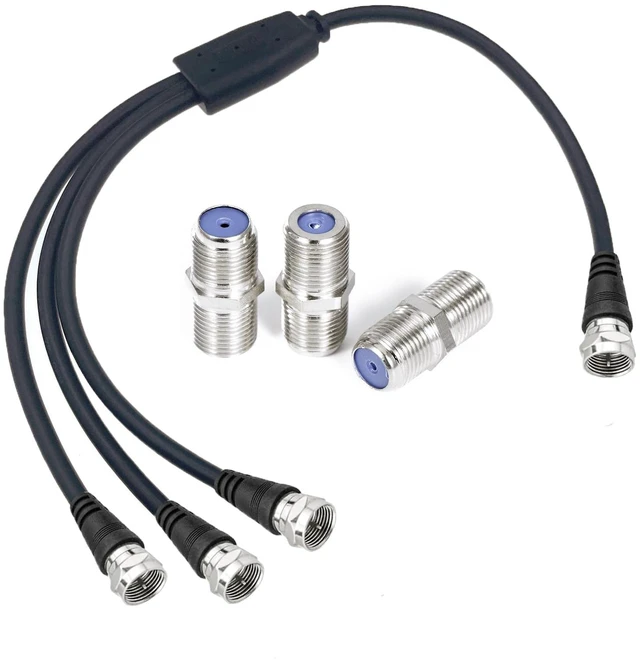 Main image of F-Type RG6 Adapter 3-Way Internet and TV 75 Ohm Splitter - F Male 1 to 3 F Male Cable 30cm (12 Inches) With F-Type Female Adapter 3pcs, T-F-J-F-JJ-T-30