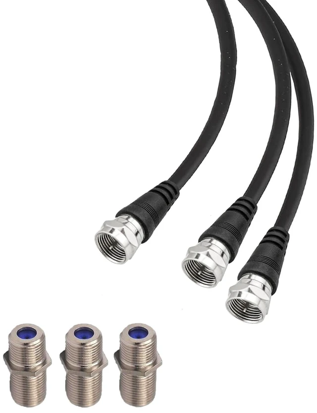 Alt view image 2 of 2 - F-Type RG6 Adapter 3-Way Internet and TV 75 Ohm Splitter - F Male 1 to 3 F Male Cable 30cm (12 Inches) With F-Type Female Adapter 3pcs, T-F-J-F-JJ-T-30