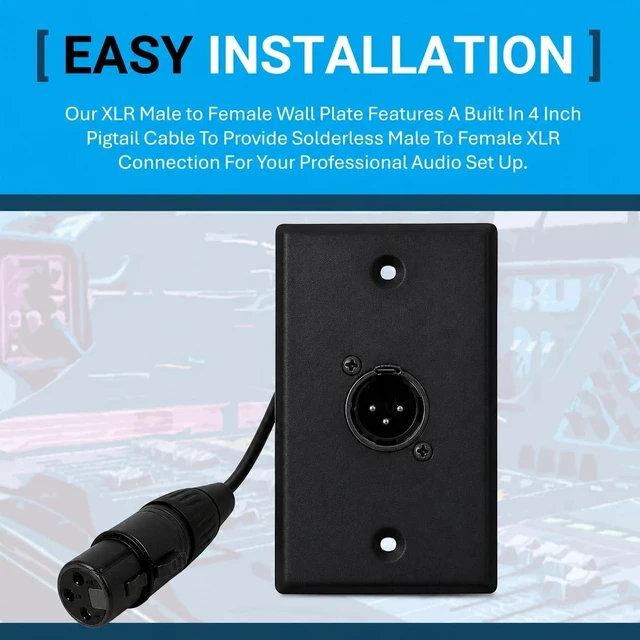 Alt view image 3 of 4 - 1 Port Black XLR Wall Plate, Solderless Male to Female Connector No-Solder XLR Wall Plate with Male to Female Connectors for Pro Audio, Studio, Stage, Rack & In-Wall Installations