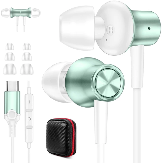Main image of USB C Headphones for iPhone 18 Pro Max 17 Type C Wired Earbuds Green USB C In Ear Magnetic Headphone Stereo Remote Control Corded Type C Earphones for iPhone Duo Galaxy S26 FE S25 for iPad Pro