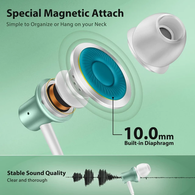 Alt view image 3 of 7 - USB C Headphones for iPhone 18 Pro Max 17 Type C Wired Earbuds Green USB C In Ear Magnetic Headphone Stereo Remote Control Corded Type C Earphones for iPhone Duo Galaxy S26 FE S25 for iPad Pro