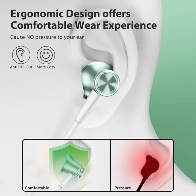 Alt view image 5 of 7 - USB C Headphones for iPhone 18 Pro Max 17 Type C Wired Earbuds Green USB C In Ear Magnetic Headphone Stereo Remote Control Corded Type C Earphones for iPhone Duo Galaxy S26 FE S25 for iPad Pro