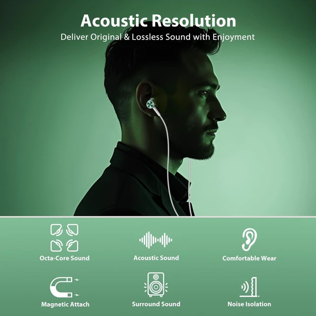 Alt view image 2 of 7 - USB C Headphones for iPhone 18 Pro Max 17 Type C Wired Earbuds Green USB C In Ear Magnetic Headphone Stereo Remote Control Corded Type C Earphones for iPhone Duo Galaxy S26 FE S25 for iPad Pro