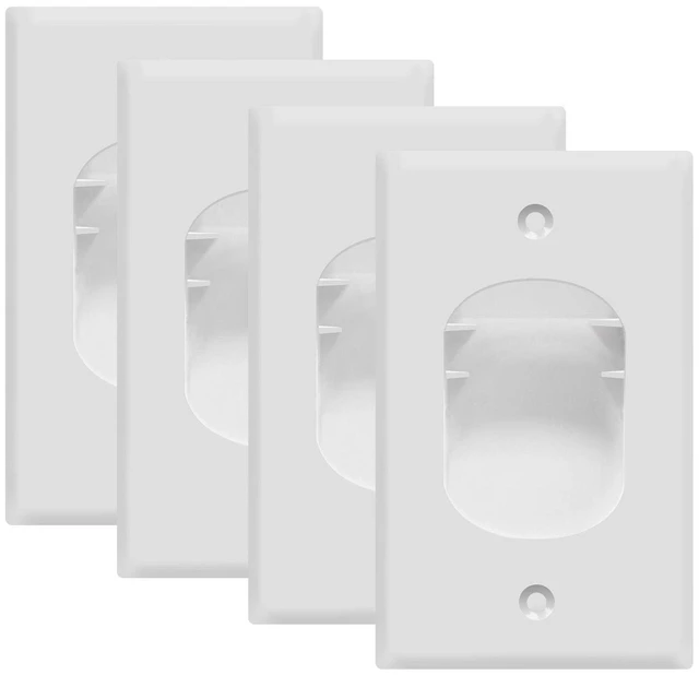 Main image of Recessed Low Voltage Cable Wall Plate for Home Theaters, Size 1-Gang 4.50" x 2.75", Polycarbonate Thermoplastic, TG8881-4PCS, White (4 Pack)