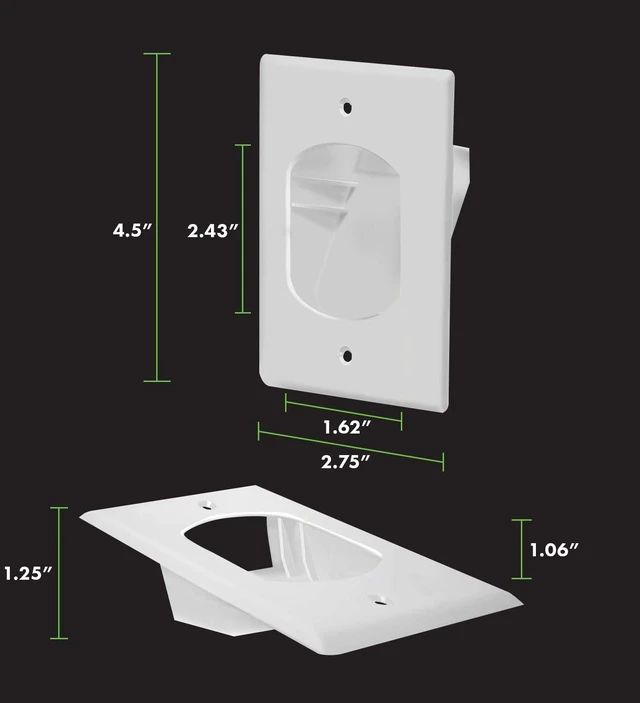 Alt view image 2 of 7 - Recessed Low Voltage Cable Wall Plate for Home Theaters, Size 1-Gang 4.50" x 2.75", Polycarbonate Thermoplastic, TG8881-4PCS, White (4 Pack)